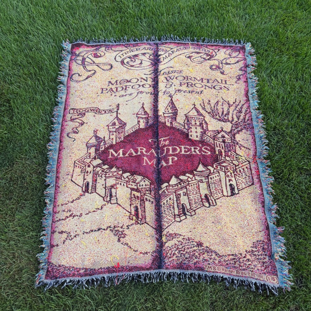 B- Harry Potter Marauders Map Woven Tapestry Throw Blanket Warner Bros 46x56